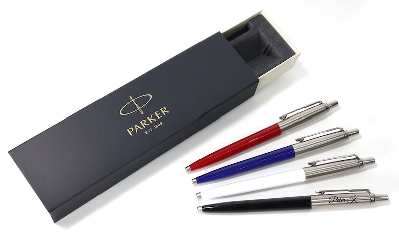 Personalised Custom Parker Jotter Pen Gift Box Design A Truly Unique Present Laser Engraved black, white, blue, red image 2