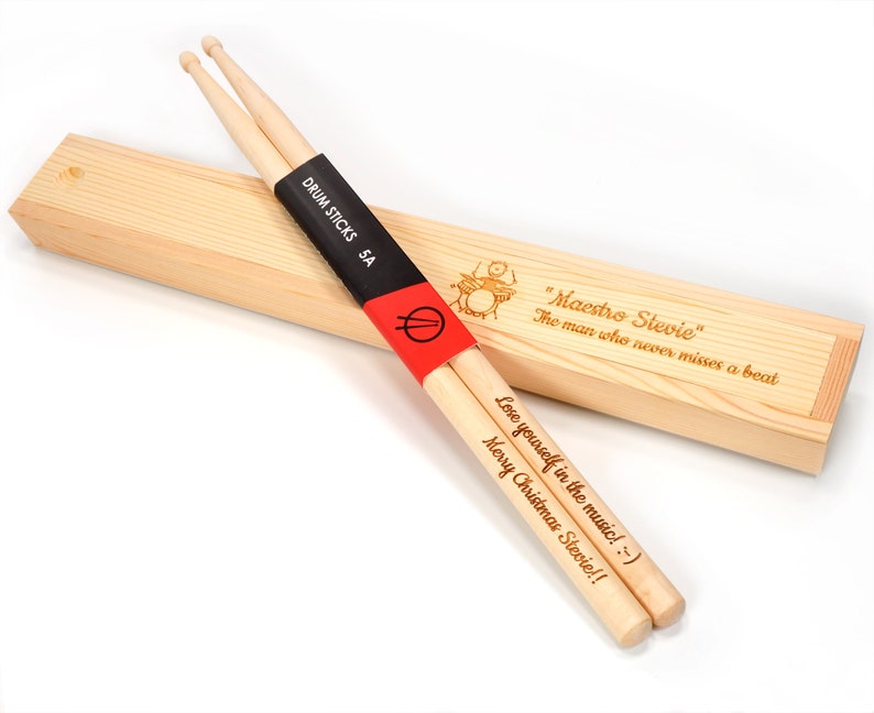 Personalised Custom Drum Sticks + Optional Gift Box - 5A Size | Design A Truly Unique Present | Laser Engraved