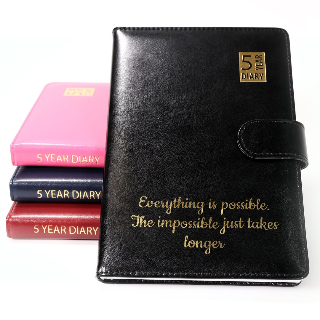 Personalised Custom Premium 5 Year Diary Organiser A5 Size Design A Truly Unique Gift Gold