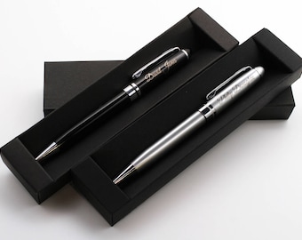 Personalisierte benutzerdefinierte Premium Metall Stift + Geschenkbox | Design ein wirklich einzigartiges Geschenk | Laser-Gravur (schwarz, silber)