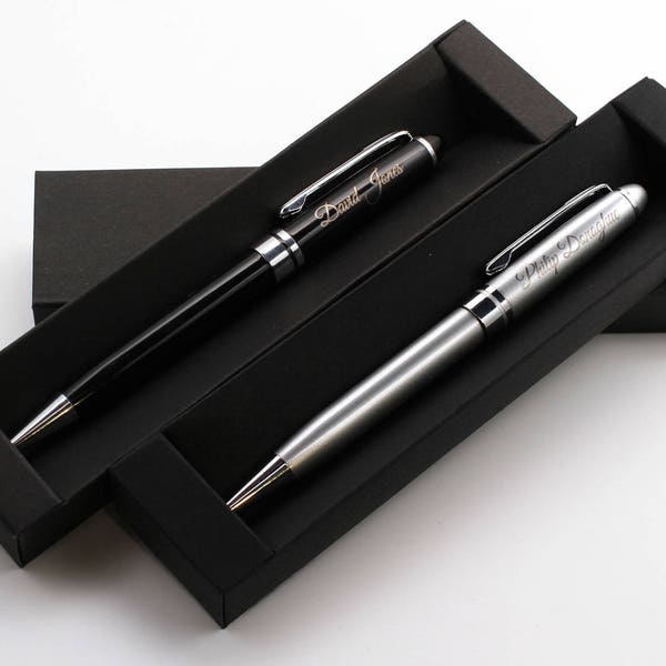 Personalised Custom Premium Metal Pen + Gift Box | Design A Truly Unique Present | Laser Engraved (black, silver)