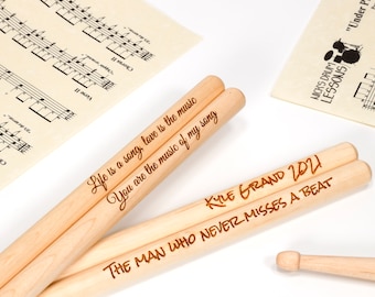 Personalised Custom Drum Sticks - 5A Size | Design A Truly Unique Gift | Laser Engraved