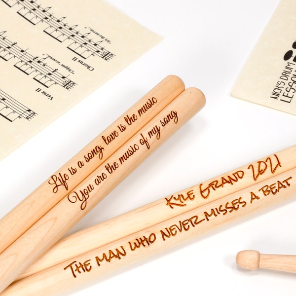 Personalised Custom Drum Sticks - 5A Size | Design A Truly Unique Gift | Laser Engraved