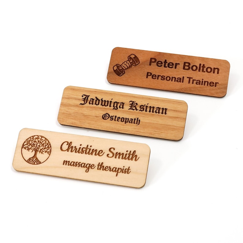 Personalised Wooden Eco Name Badge Staff ID Tag With Pin - Etsy UK