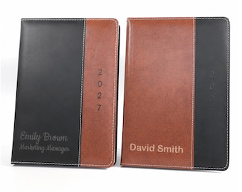 Personalised 2027 Diary  | Custom Engraved Organiser | Gift Idea Planner - Brown, Black - A5 size (UK dates and Holidays)