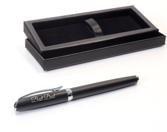 Stylo plume personnalisé en métal noir satiné noir personnalisé + coffret cadeau | Concevoir un présent vraiment unique | Gravé au laser