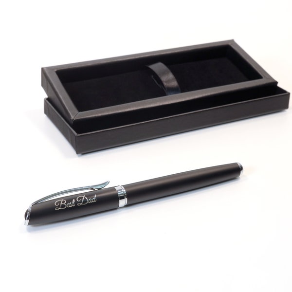 Stylo plume personnalisé en métal noir satiné noir personnalisé + coffret cadeau | Concevoir un présent vraiment unique | Gravé au laser