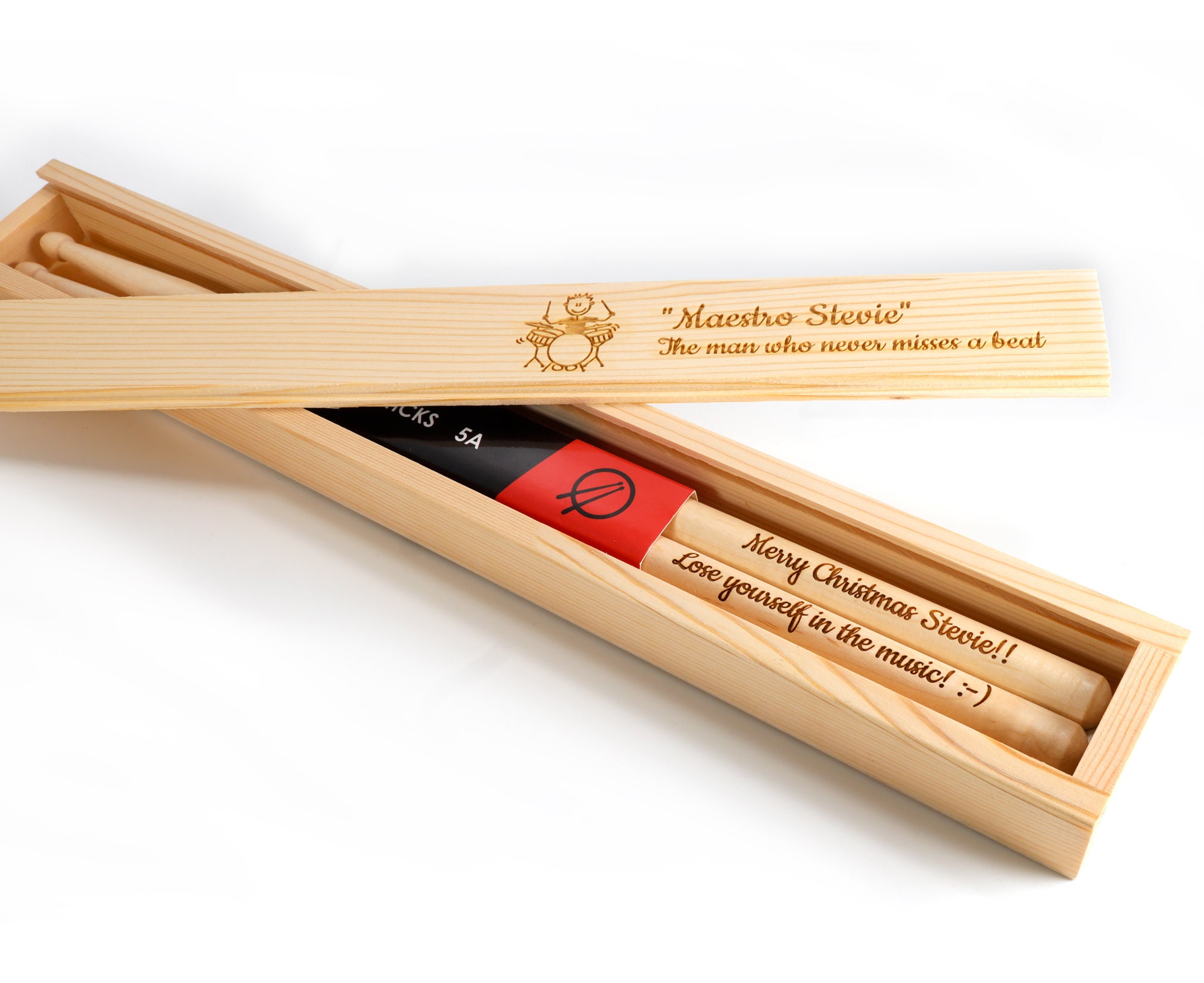 Baguettes Batterie Personnalisées 5A Ou 7A – Gravure Laser Nom/Logo/Texte – Cadeau Musicien