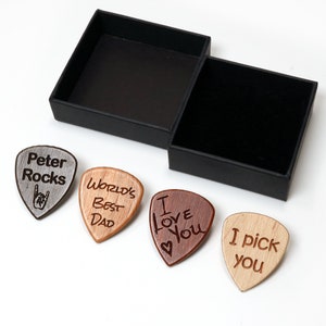 Personalised Custom Wooden Guitar Pick Plectrum + Gift Box | Design A Truly Unique Present | Laser Engraved