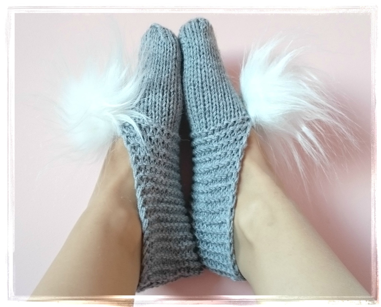 chunky knit women men slippers fuzzy pom pom slippers furry grey slipper round toe ballet flats home socks dirty santa gift wedd