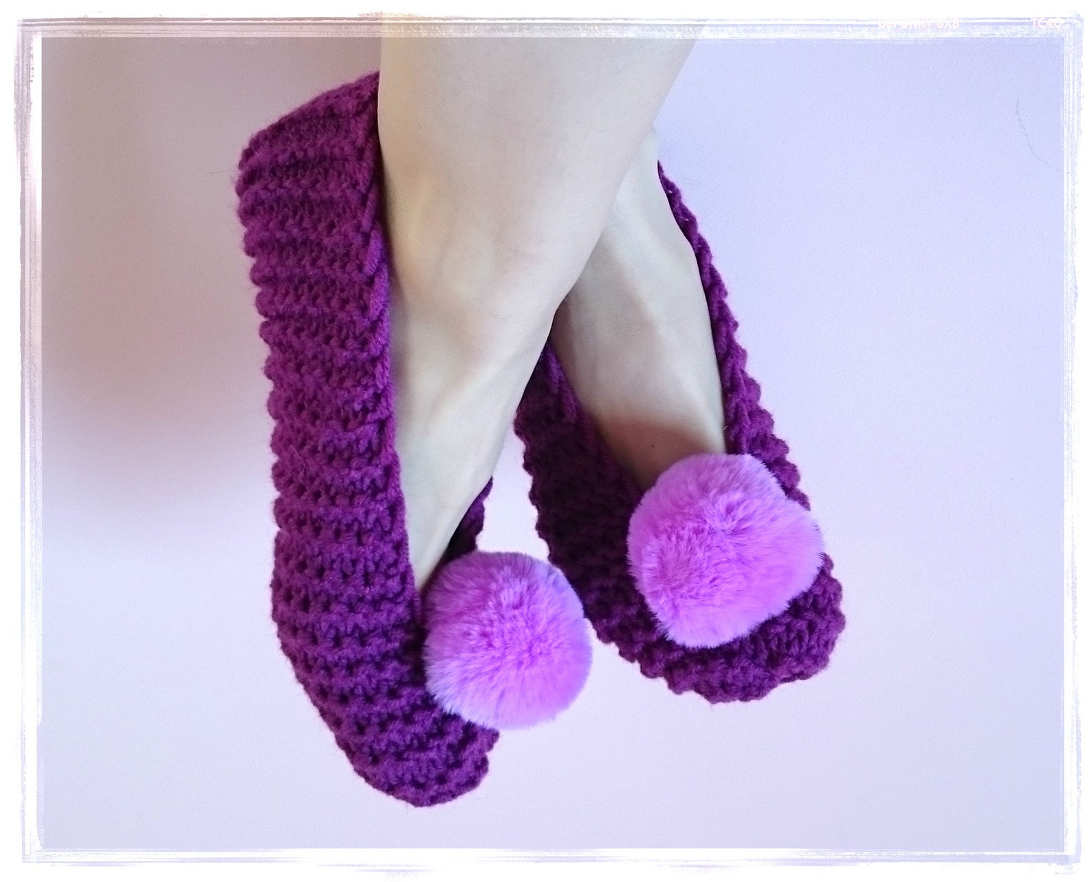 slippers, women leg warmers, pom pom slippers, alpaca wool socks, room shoes, knitted slippers, purple ballets, furry slipper so