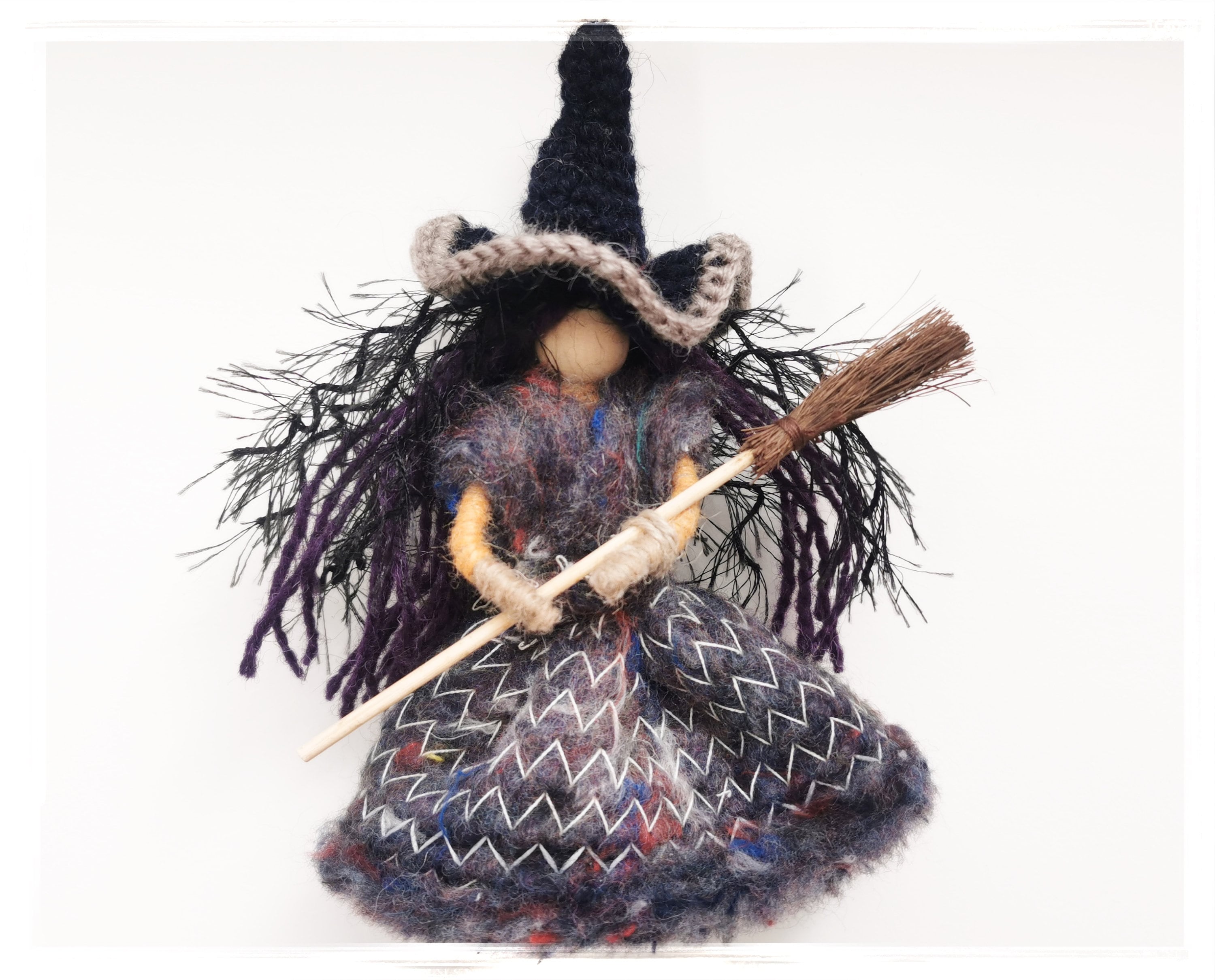 Norwegian Kitchen Witch - 12" Plush Doll On Broom, Good Luck Charm For Home