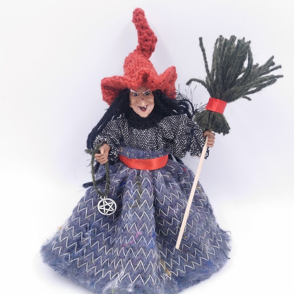 Halloween witch doll Felt, Woolen Fairy Witch, Kitchen WITCH Doll, Hedge Witch Figurine, Crazy witch Bessom Witch Funny Spirit Gift Decor