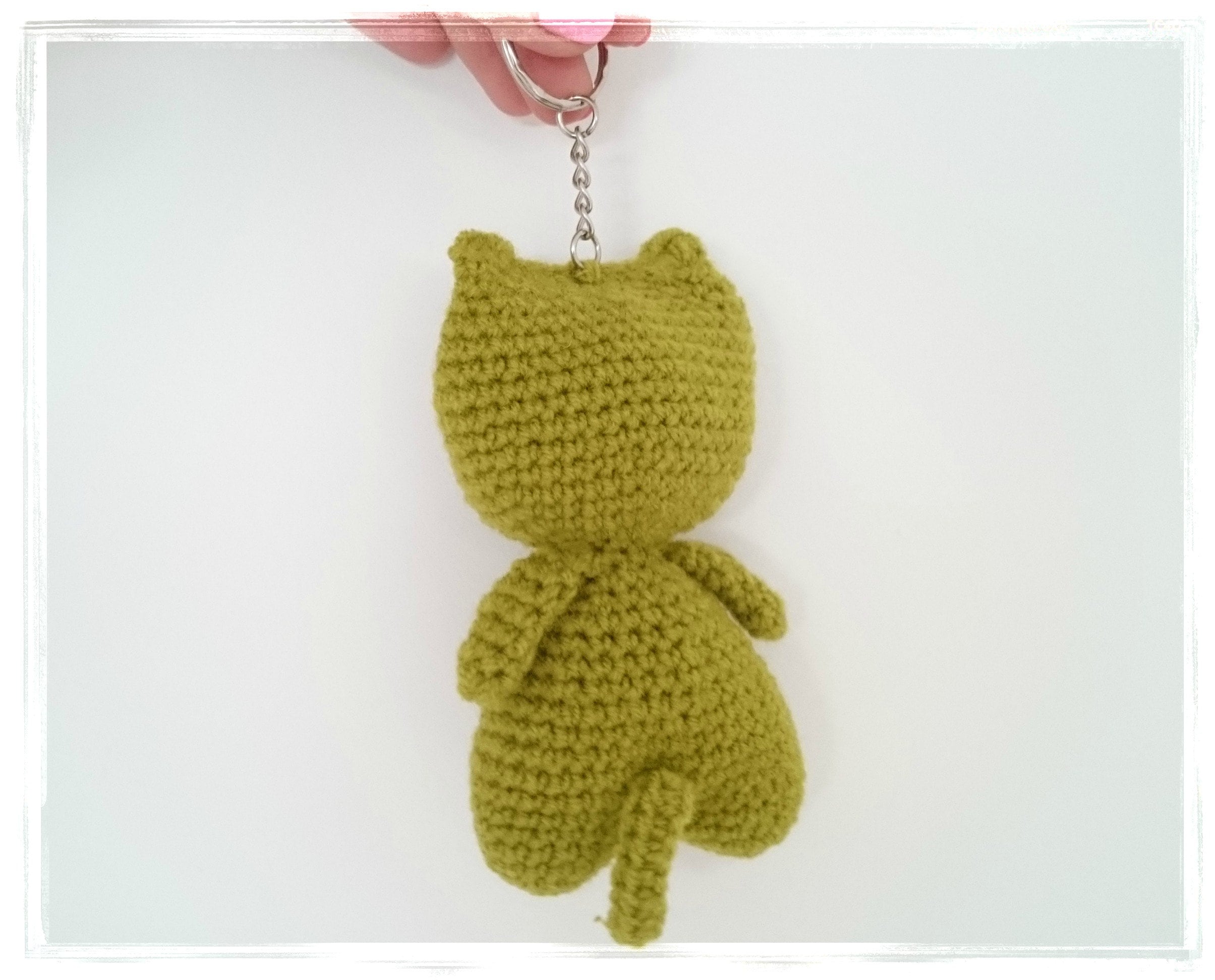 猫のキーホルダー、かぎ針編みのあみぐるみ猫のキーリング、子猫の