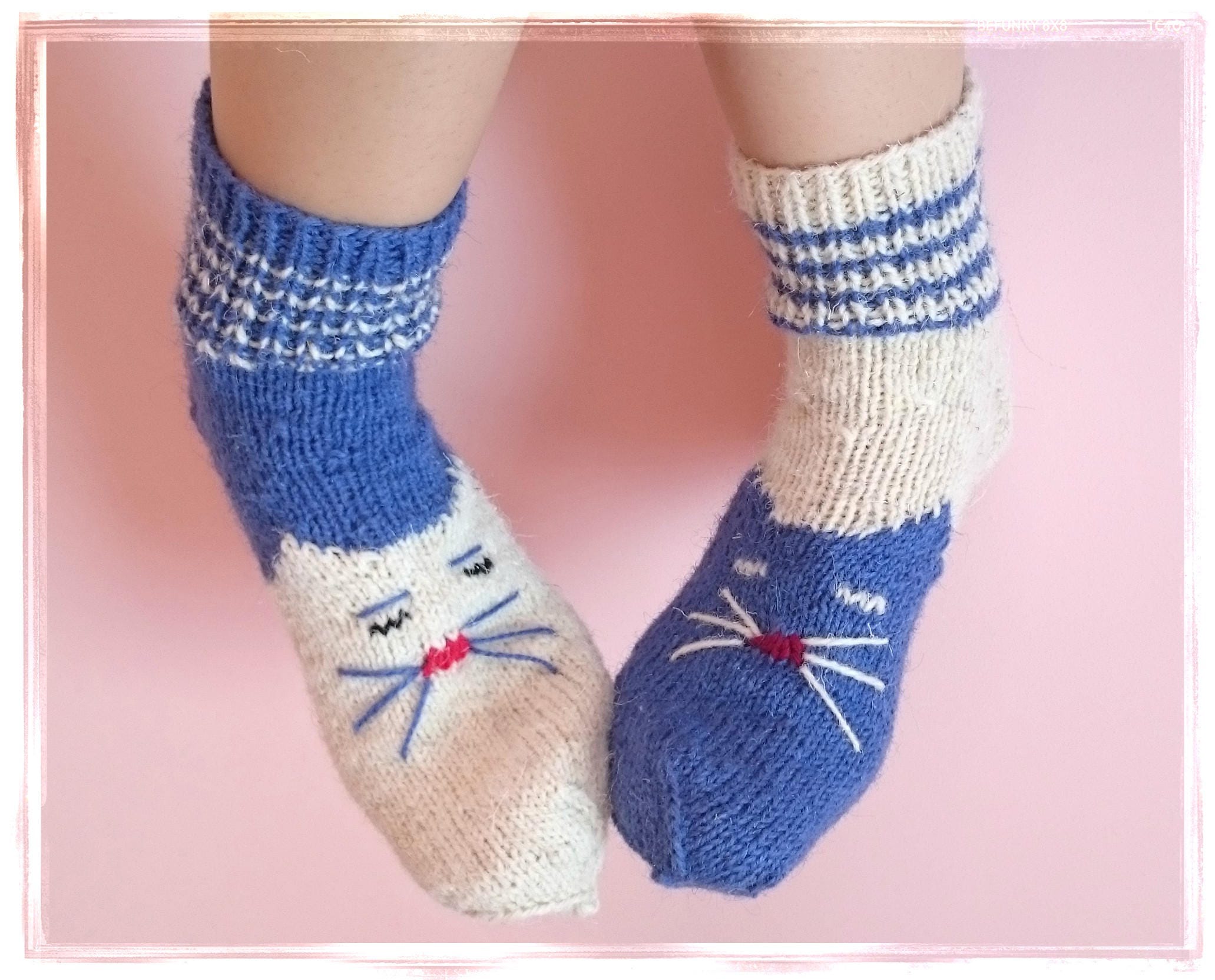 COZY WOOLEN Cat SOCKS Hand knit home slippers Cat man socks Etsy