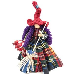 Forest Kitchen witch Doll Wooden Fairy Witch Halloween Witch Ornament Hedge Witch Figurine Christmas New Home Gift Checkered Norway Witch