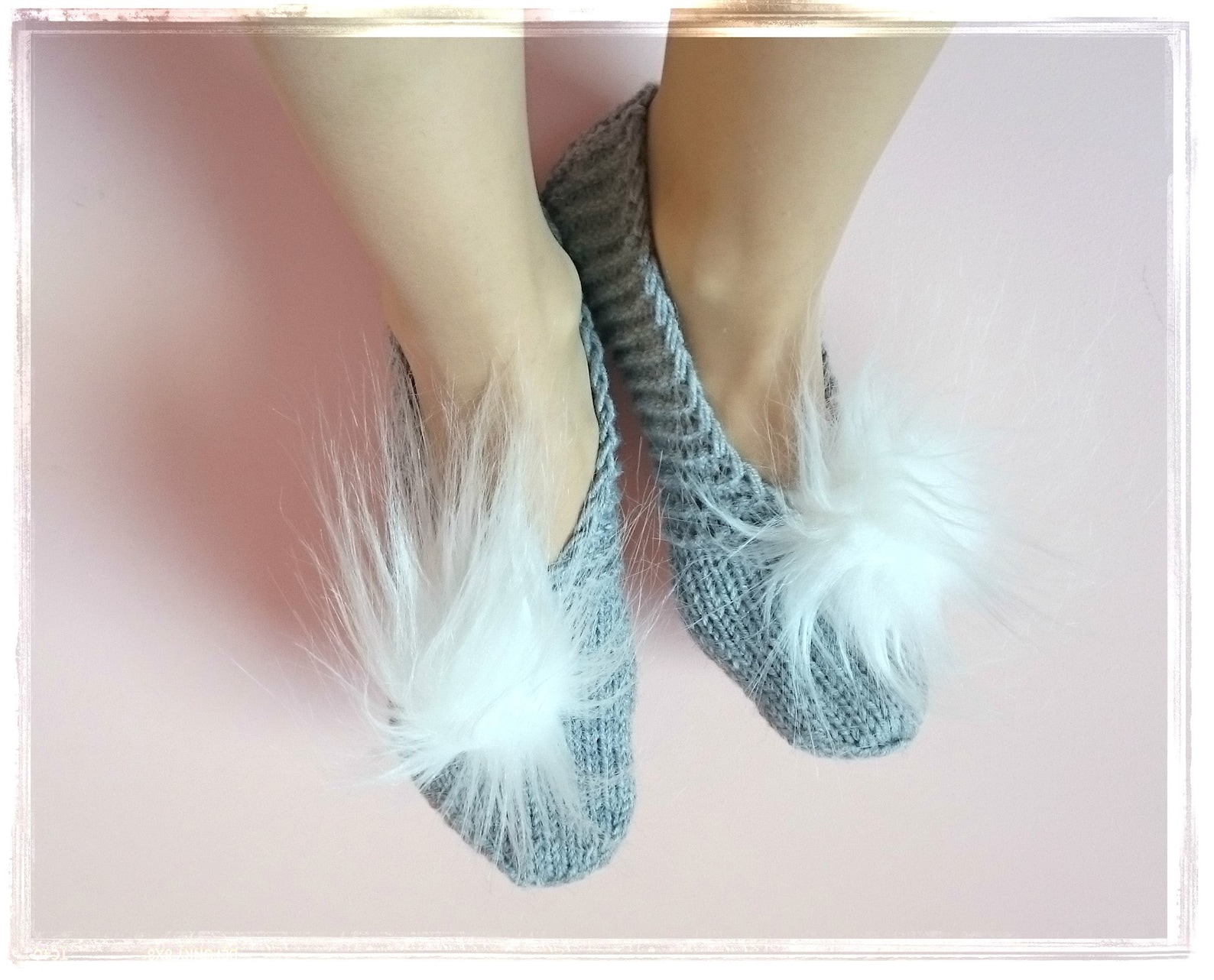 chunky knit women men slippers fuzzy pom pom slippers furry grey slipper round toe ballet flats home socks dirty santa gift wedd