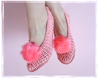 Cozy Slippers, Pom Pom Slippers, Chunky Slippers, Women Slippers, Home Shoes, Red Slippers, House Socks, Knitted Slippers, Gift for mom