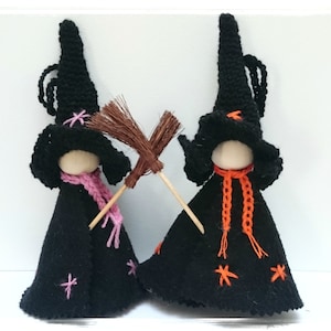 Muñeca bruja de la cocina negra con las estrellas, ornamento de la bruja de Halloween, regalo del juguete de la bruja, figura de la bruja del seto, muñeca de madera peg, decoración colgante