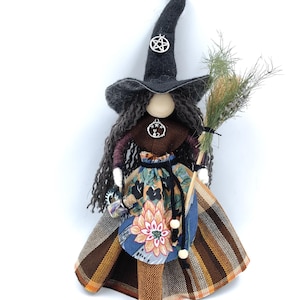 Good luck Kitchen Witch doll: Fairy Poppet Figurine, New Home Gift, Witch on Broom, Hanging Fairy Witch, Christmas decoration, House Spirit