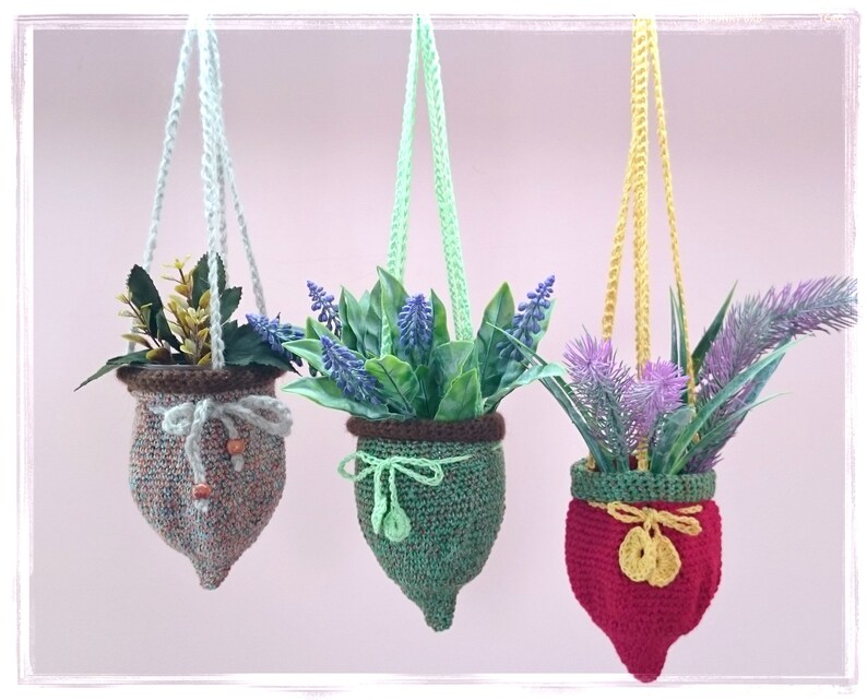 Home Decor Hanging Basket Holder Acorn Plant Holder Easter GIft Acorn Hanger Plant Pot Holder Hanging Planter Knitted Plant Hanger