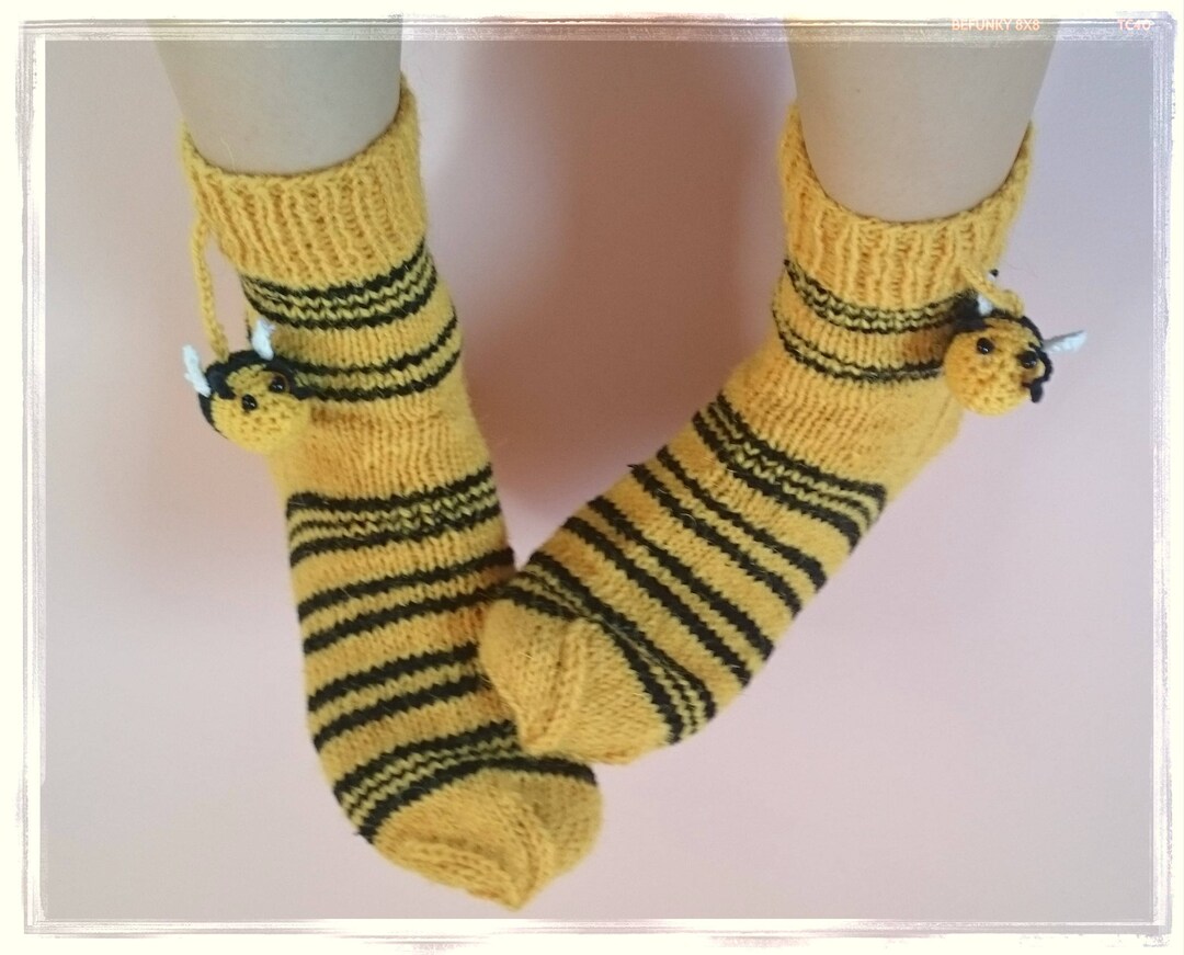 WOOLEN BEE SOCKS Hand Knit Home Slippers Man Indoor Socks Winter Women Leg  Warmers Warm Stripped Footwear Christmas Gift Size 7 8 39 - Etsy