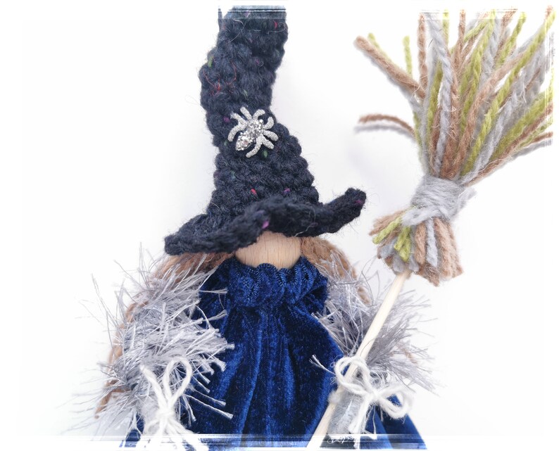 Good Luck Kitchen Witch Doll Miniature, Fairy Witch Figurine With Cat