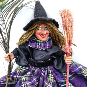 Good luck KITCHEN WITCH DOLL, Witch with broom, Fairy Figurine, Kitchen Hag, Horror Decor, Flying Witch, Hanging Witch, Magic Witch, Gift image 3