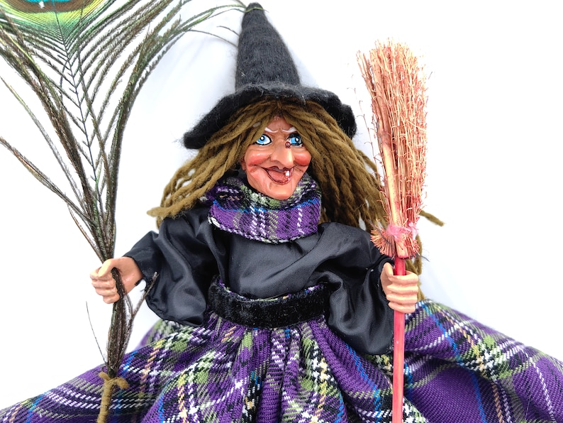 Good luck KITCHEN WITCH DOLL, Witch with broom, Fairy Figurine, Kitchen Hag, Horror Decor, Flying Witch, Hanging Witch, Magic Witch, Gift image 3