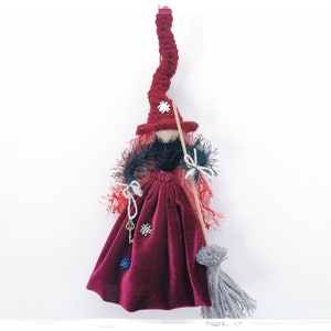 Fairy Witch Figurine La Befana Good Luck Kitchen Witch Doll Handmade Wooden felt Fay Home Spirit Velvet Hanging Ornament Gift friend mom