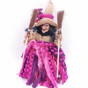 KITCHEN WITCH DOLL, Good Luck Witch, Hag with Broom, Horror Decor, Flying Witch, Hanging Witch, Magic Witch, Collectible Handmade Witch Gift
