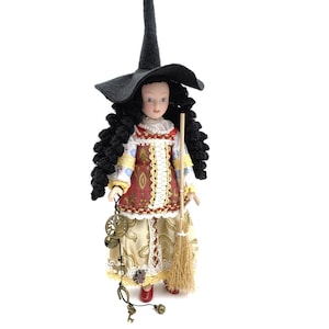 Fairy Witch Figurine Porcelain Good Luck Kitchen Witch Doll, Cute Hedge Witch Talisman, New Home Gift, Vintage Halloween Christmas Gift
