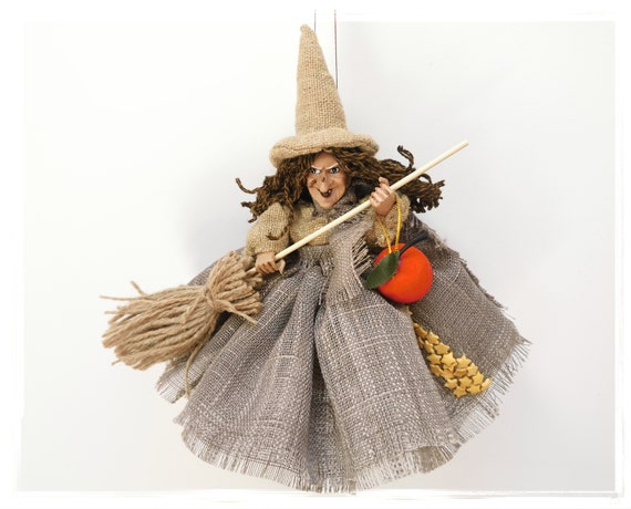 Kitchen witch doll Witch Figurine Grey witch doll Halloween | Etsy