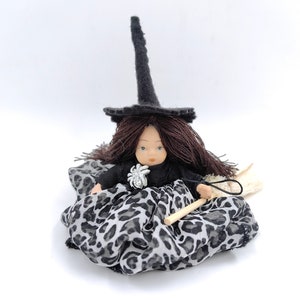Good Luck Kitchen Witch Doll Mini Porcelain face OOAK Shelf Sitter girl Doll New Home Gift Fairy Figurine Vintage sustainable Doll upcycled