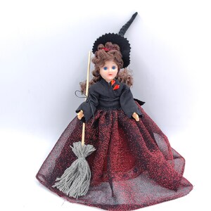 Vintage Kitchen Witch Doll Red Black Dress With Broom to Stand Hang ...