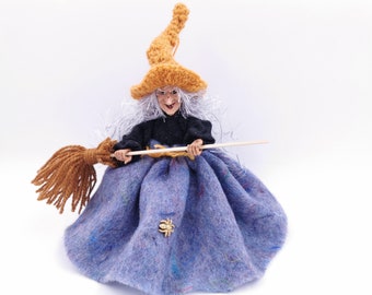 Kitchen witch hanging doll, Felt Witch Lucia, Baba Yaga, Halloweeen Witch ornament, Pagan witch figurine, Blue Hedge witch, New House gift