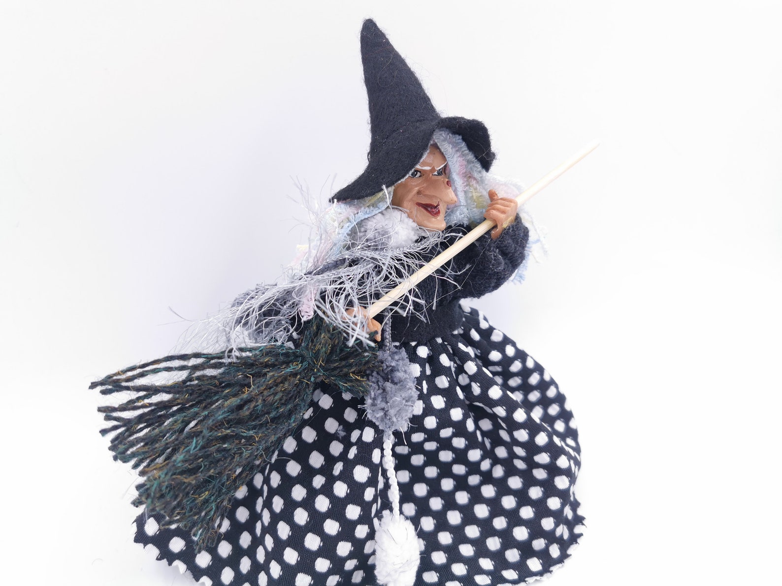 Female Magician Broom Bobblehead - Witch Wizard Figurine