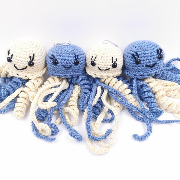 Octopus Jellyfish Crochet Amigurumi Blue Beige Plush Stuffed Toy Car Pendant keychain Knit keyring Nursery Decor Ornament Gift kids friend