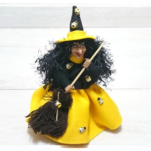 Kitchen Witch, Forest witches, Witch Doll, Good Luck Witch, Kitchen Witch Doll, Vintage Witch Doll, Witch on Broom, Collectible Doll, Gift