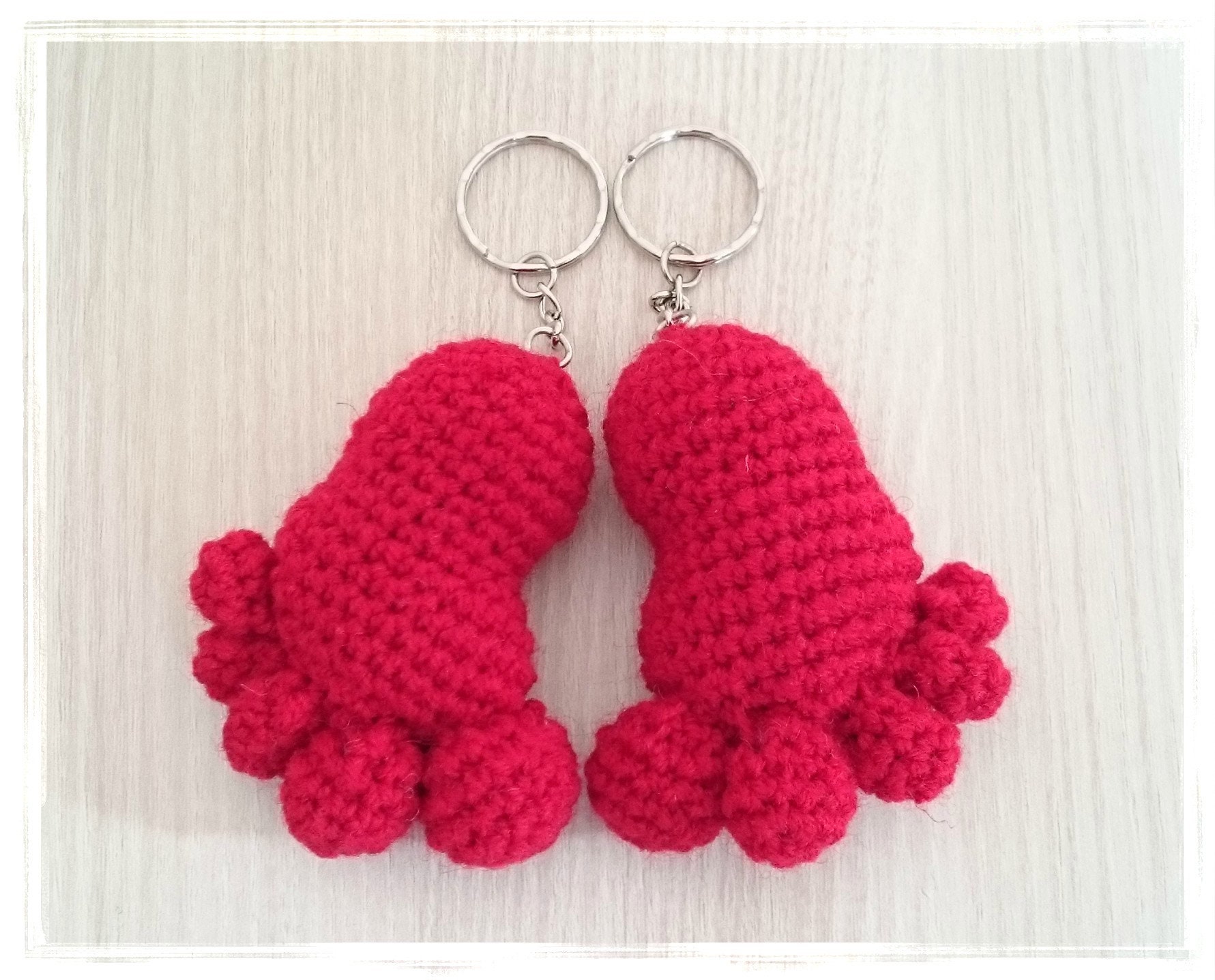 Pair of Feet Keychains, Foot Charm, Hand Knit Foot Keyring, Pregnancy ...