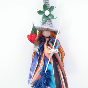 Kitchen WITCH Doll, Rainbow Felt Wooden Witch Figurine with broom, Spirit Doll, Good luck Witch Doll, Wicked Witch, Fairy tale story doll