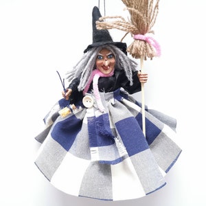 Good luck KITCHEN WITCH DOLL with broom, Halloween Fairy Witch Figurine, Hedge witch, Kitchen Hag, Flying Hanging Witch, Collecteble witchh