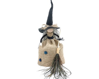 Good luck Kitchen Witch doll mini sewn Fairy Witch Figurine peg doll, New Gift home, Halloween doll handmade Swedish or German home decor