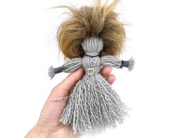 Poppet Doll Crazzy Cute Curly Voodoo magic Altar Decor, Wool Figurine Kitchen Witch Poppet, Pocket Poppet good luck protection Talisman Gift