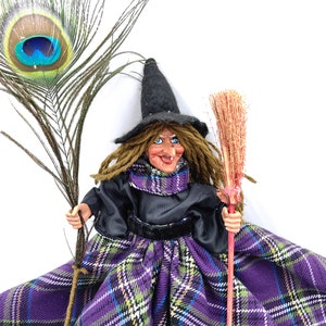 Good luck KITCHEN WITCH DOLL, Witch with broom, Fairy Figurine, Kitchen Hag, Horror Decor, Flying Witch, Hanging Witch, Magic Witch, Gift image 2