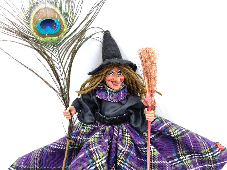 Good luck KITCHEN WITCH DOLL, Witch with broom, Fairy Figurine, Kitchen Hag, Horror Decor, Flying Witch, Hanging Witch, Magic Witch, Gift image 2