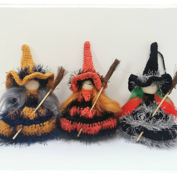 Good luck KITCHEN WITCH DOLL, Witch with broom, Fairy Figurine, Kitchen Hag, Horror Decor, Flying Witch, Hanging Witch, Wooden Cottage Witch