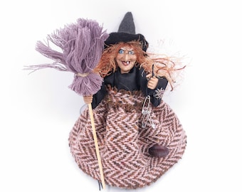 Good Luck Kitchen Witch doll, Earth Fire element Witch figurine,  Halloween Hag Hedge witch, Handmade rag hanging doll, one of the kind gift