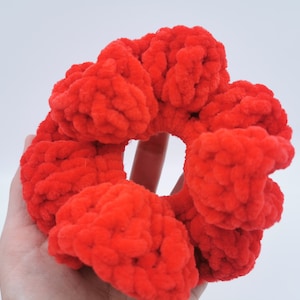 Red Velvet Scrunchie Hair tie Crochet Ruffle Soft Elastic Hair Bobble Accessory Gift Women Girl Friend Knit handmade Christmas gift her