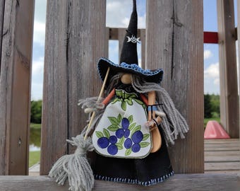 Witch Doll with Blueberries, Nordic Gnome Decor, Scandinavian Folk figurine, Lucky Home Charm Gift
